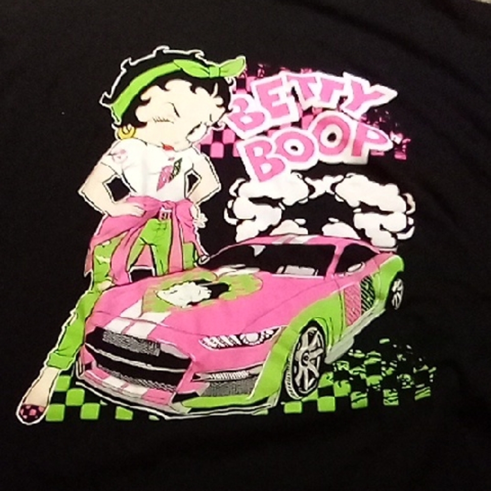 Men's Black XL Betty Boop Hot Rod Race Car Cartoon Shirt